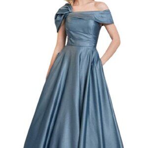 NWT Marsoni by Colors MV1288 Pearl Satin Prom Dress Slate Blue Size 6
